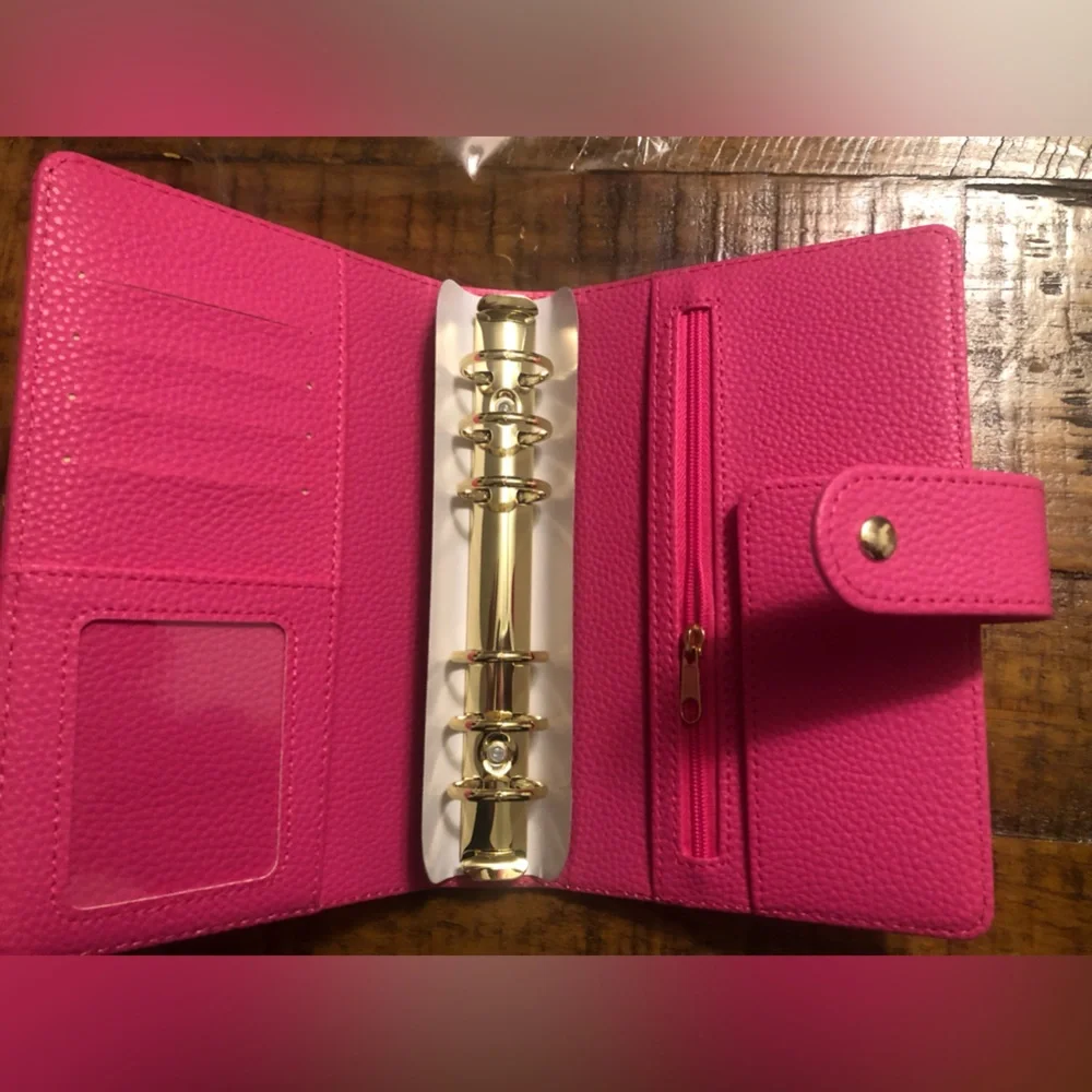 Quilted a6 barbie hot pink gold rings binder planner cover agenda organizer